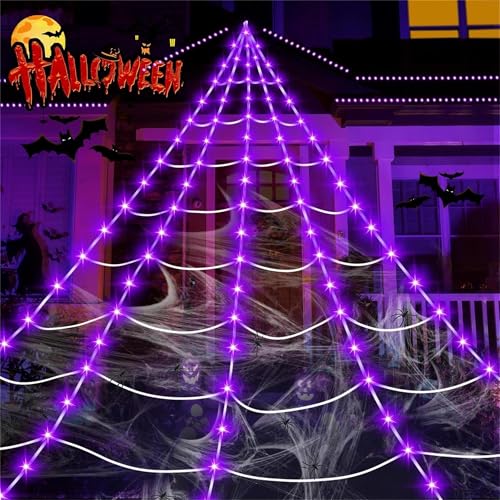 250LED 23x18 FT Lighted Black Spider Web with Purple Lights D465