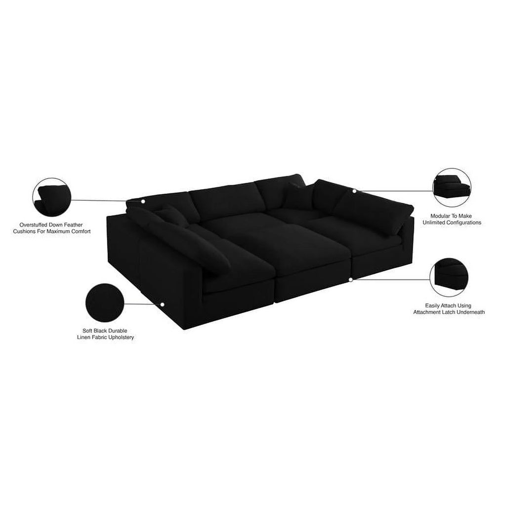 Black Linen Fabric Modular Sectional F254608