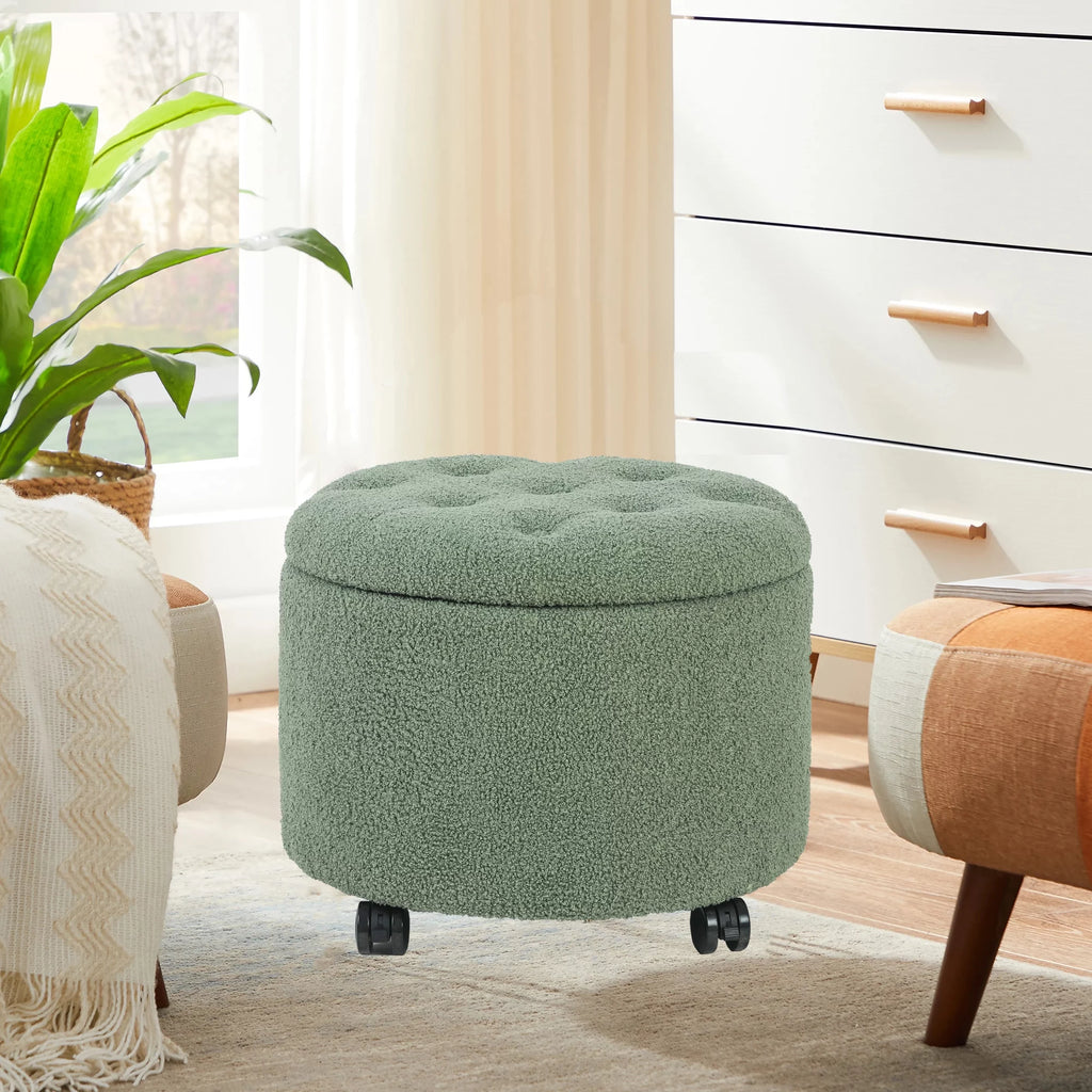 Velvet Tufted Round Storage Ottoman J5039