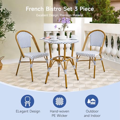 3 Piece Wicker Patio Bistro Set with Round Table and 2 Chairs B6024