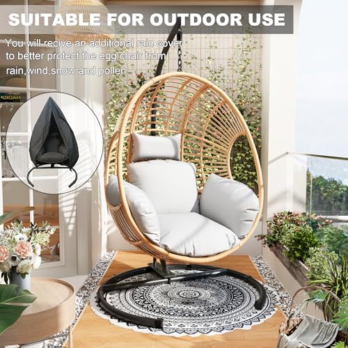 Oversized Wicker Hanging Egg Chair with Stand 400lbs Capacity S705246