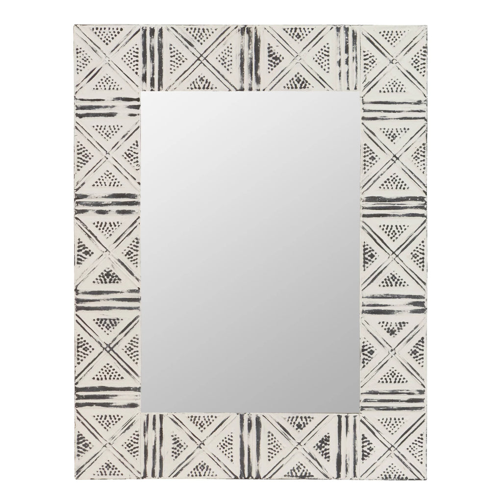 Distressed Metal Wall Mirror with Embossed Frame N360