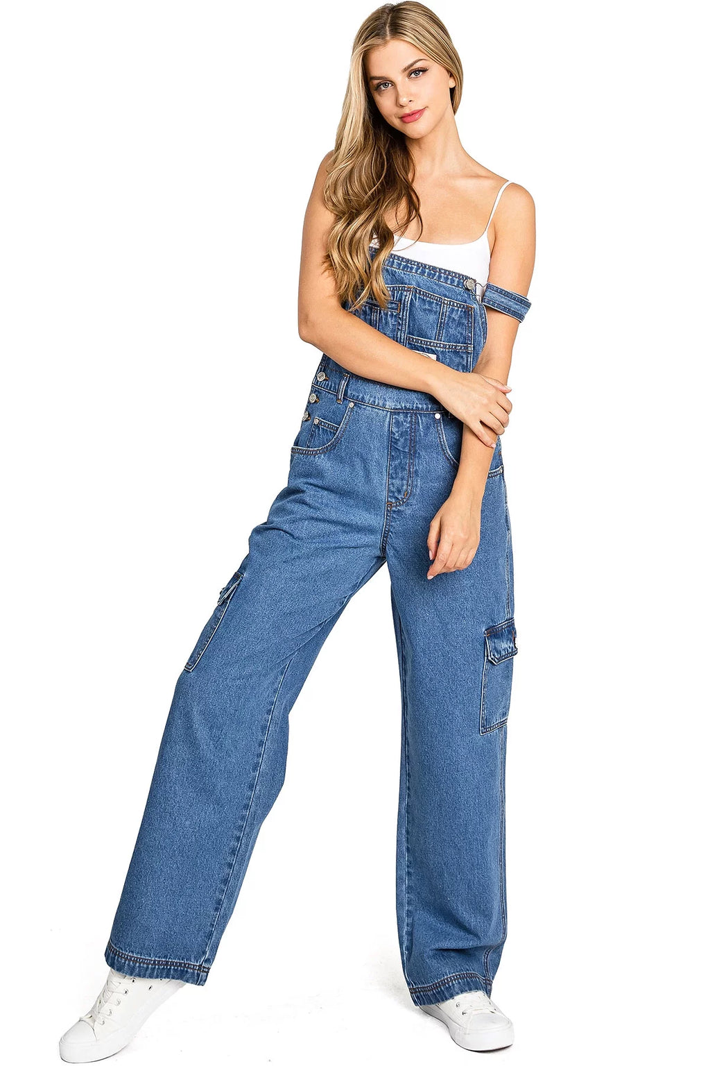 Medium Denim Cargo Utility Jean Overalls A97281