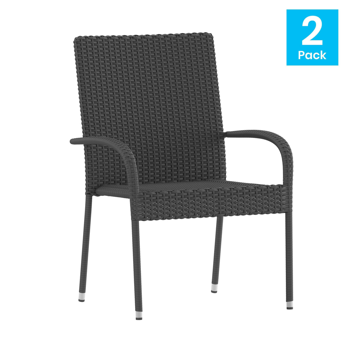 Gray Wicker Powder Coated Steel Patio Club Chair Set of 2 K465