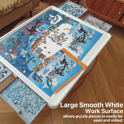 1500 Piece Wooden Puzzle Board with Folding Legs and 4 Drawers F324018