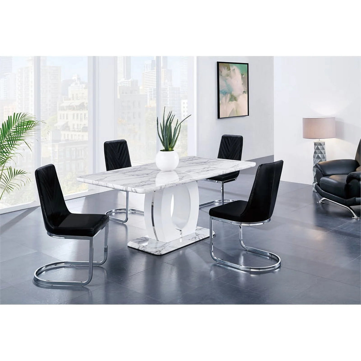 White Faux Marble Pedestal Base Dining Table S65602