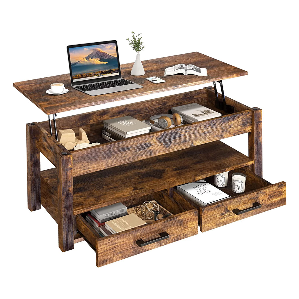 23 In Lift Top Coffee Table with 2 Drawers, Brown E754