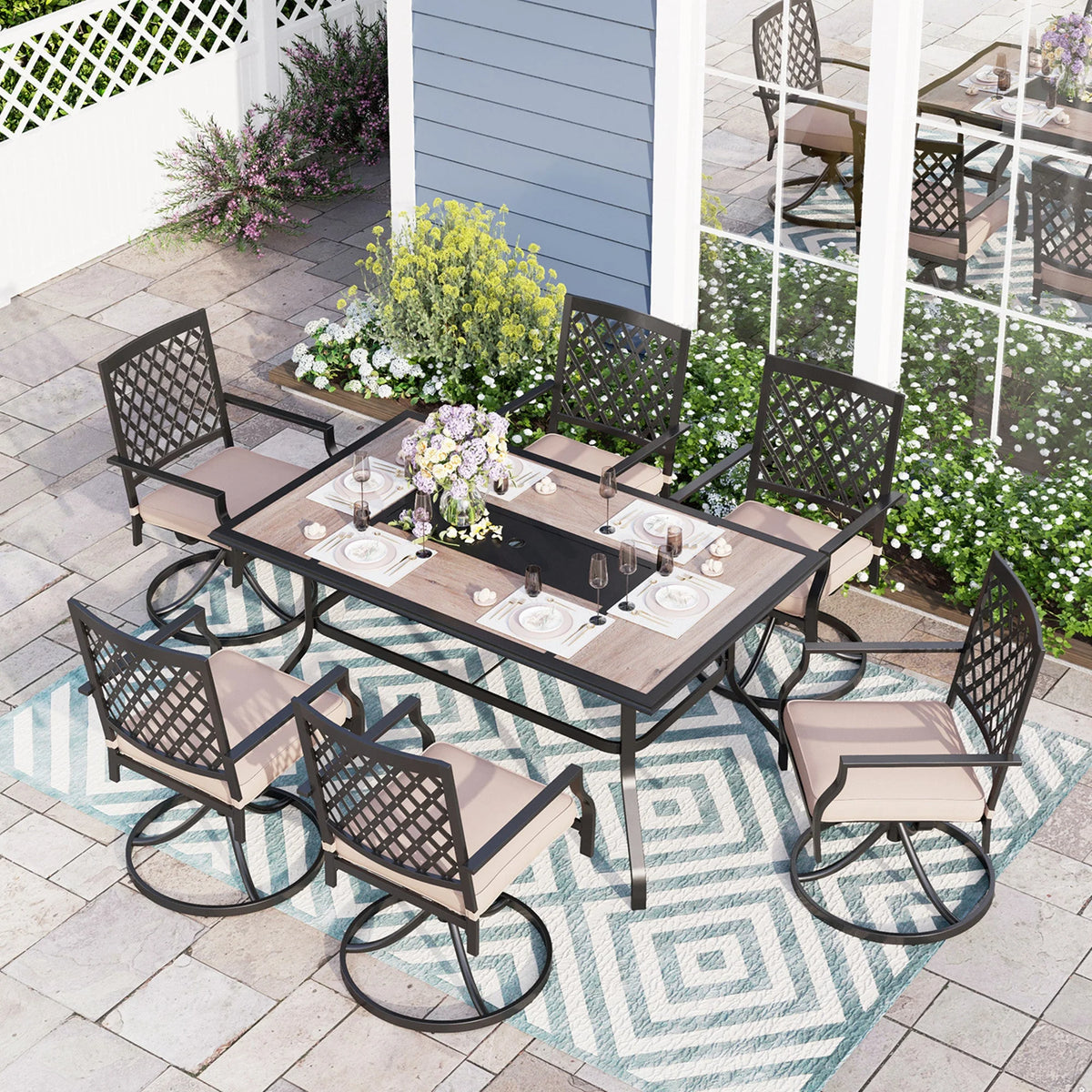 7 Piece Outdoor Patio Dining Set Swivel Chairs and Table H753