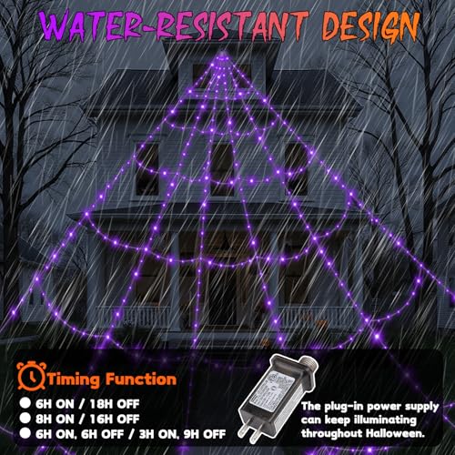 Halloween Decorations Outdoor Spider Web Lights with Remote Control Timer Waterproof G89367