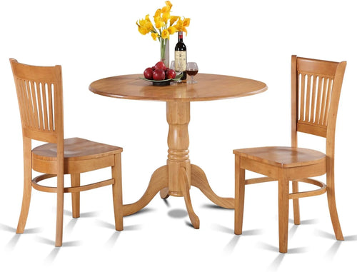 3 Piece Round Dropleaf Dining Table and 2 Wooden Seat Chairs Y62572