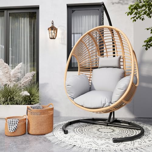 Oversized Wicker Hanging Egg Chair with Stand 400lbs Capacity S705246