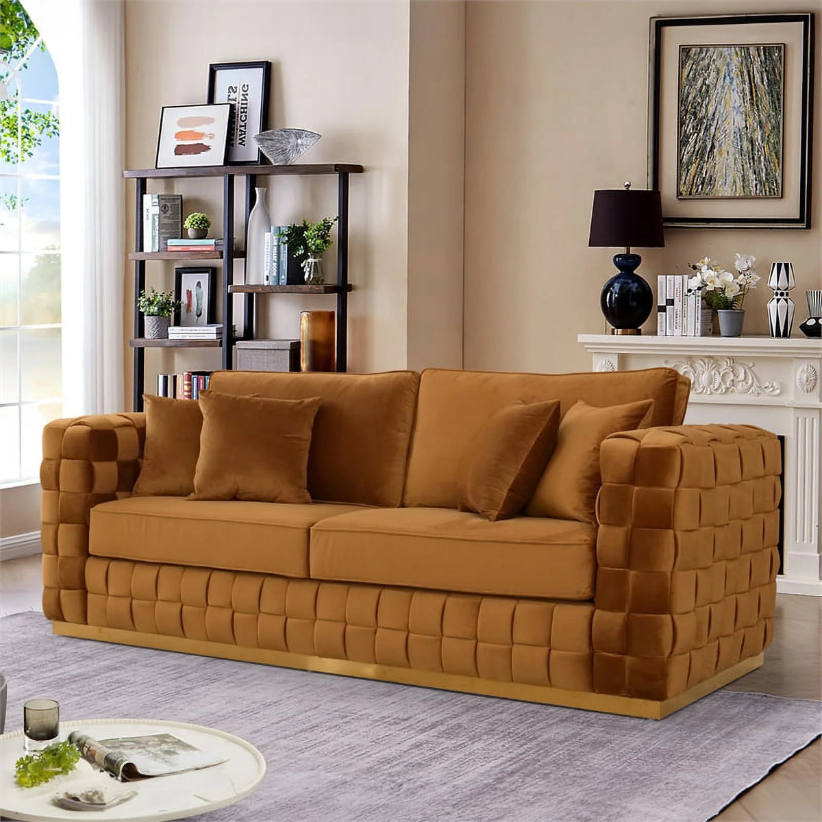 Mid Century Modern Velvet Couch in Orange M634
