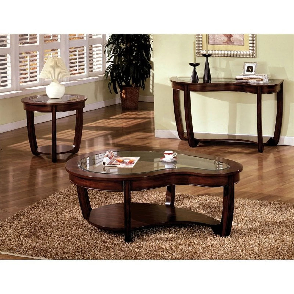 Solid Wood 1-Shelf Coffee Table in Dark Cherry A428