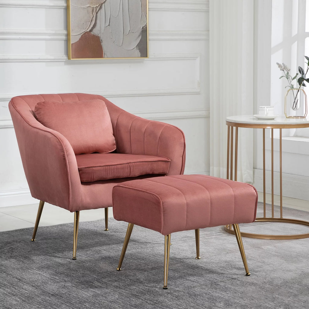 Pink Velvet Accent Chair with Golden Metal Legs F64267
