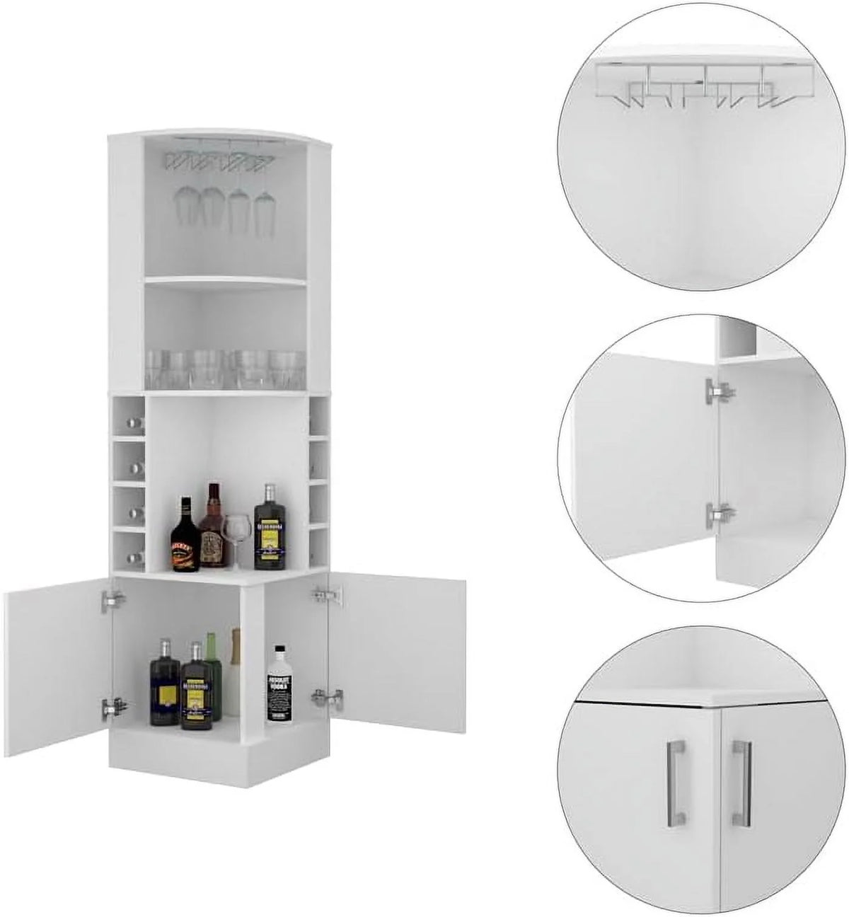 White Engineered Wood Corner Bar Cabinet H527