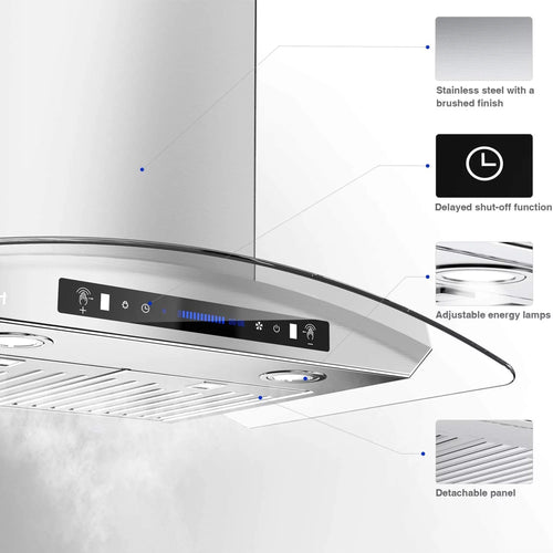 30 Inch Wall Mount Tempered Glass Range Hood O732