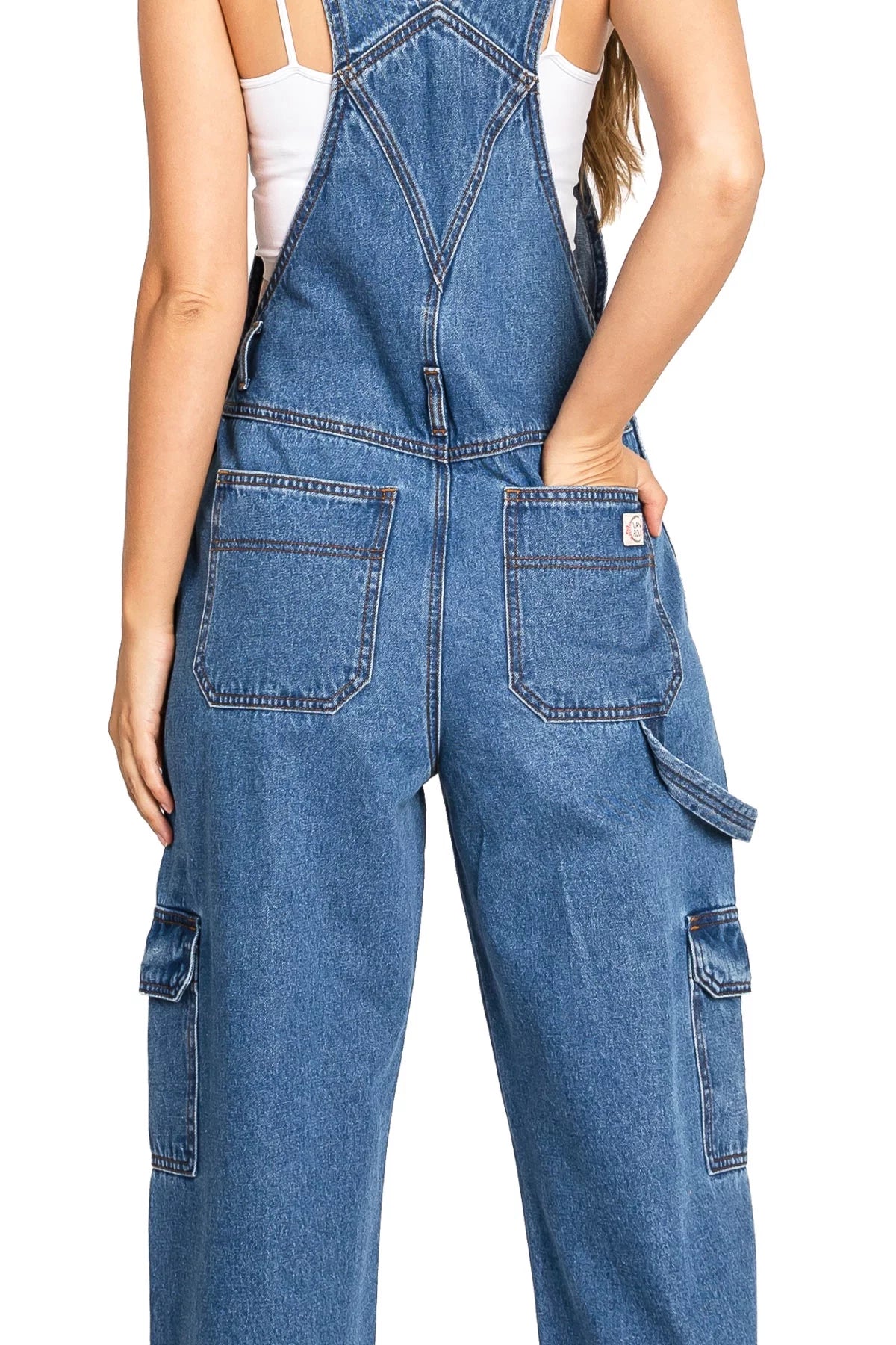 Medium Denim Cargo Utility Jean Overalls A97281