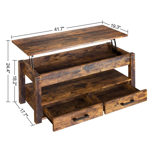 23 In Lift Top Coffee Table with 2 Drawers, Brown E754