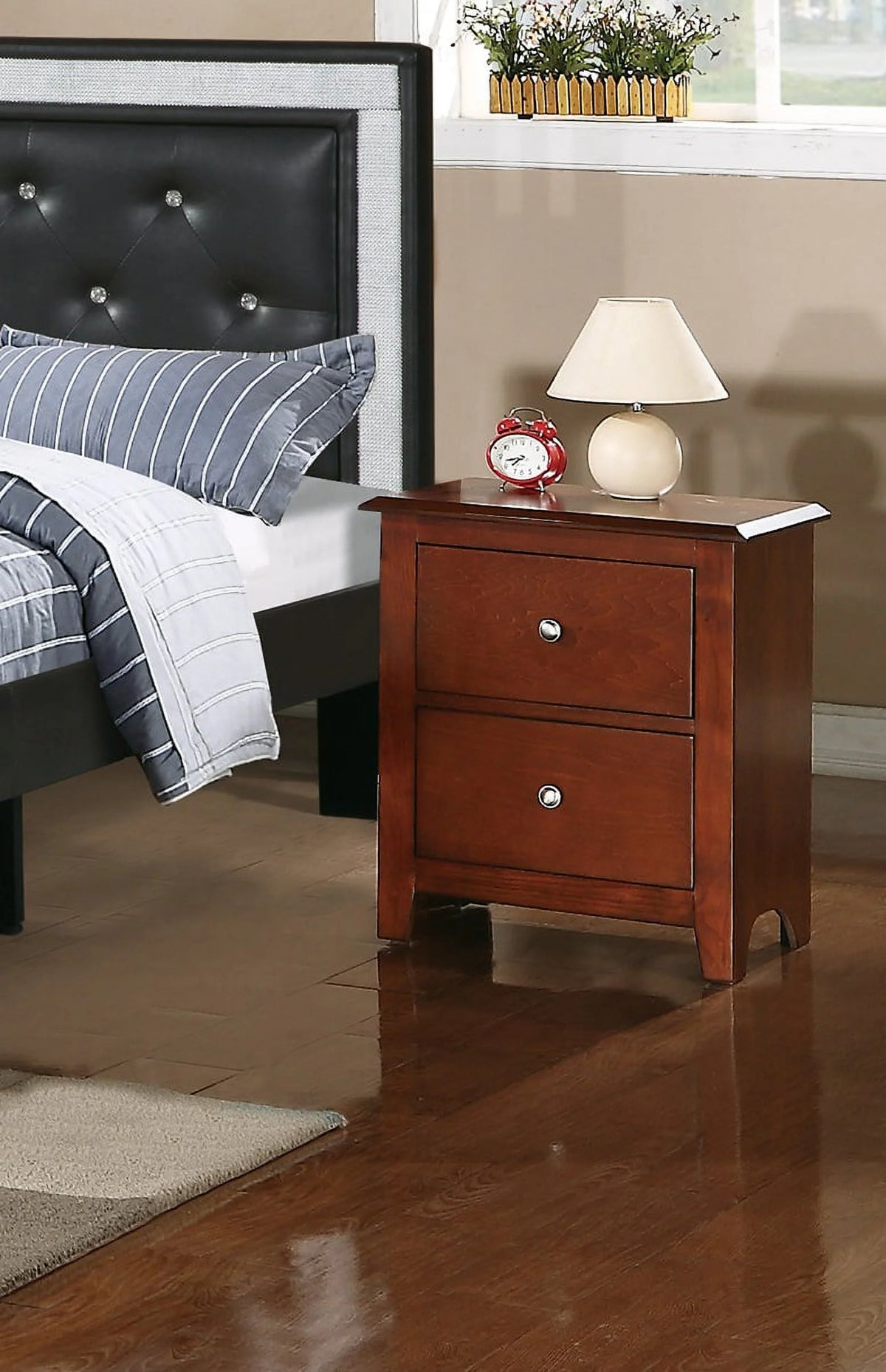 Cherry Color Wooden 2 Drawers Nightstand X142