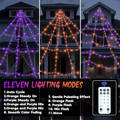 Halloween Decorations Outdoor Spider Web Lights with Remote Control Timer Waterproof G89367