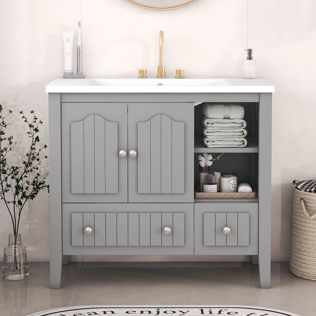 36" Bathroom Vanity with Sink, Undermount Storage Cabinet Set, Gray E2615