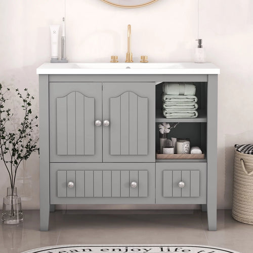 36" Bathroom Vanity with Sink, Undermount Storage Cabinet Set, Gray E2615