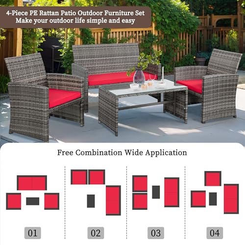 4 Piece Wicker Patio Furniture Set with Cushions F133