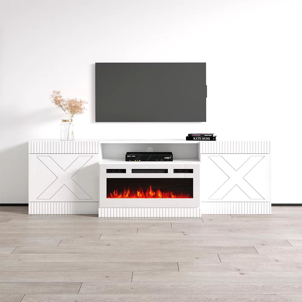 79" High Gloss Fireplace TV Stand with Storage Cabinets M186