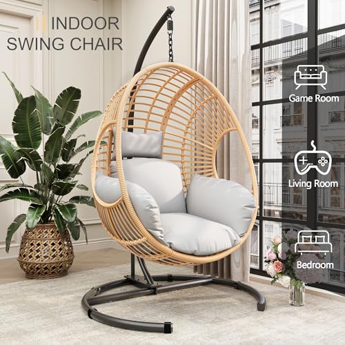 Oversized Wicker Hanging Egg Chair with Stand 400lbs Capacity S705246