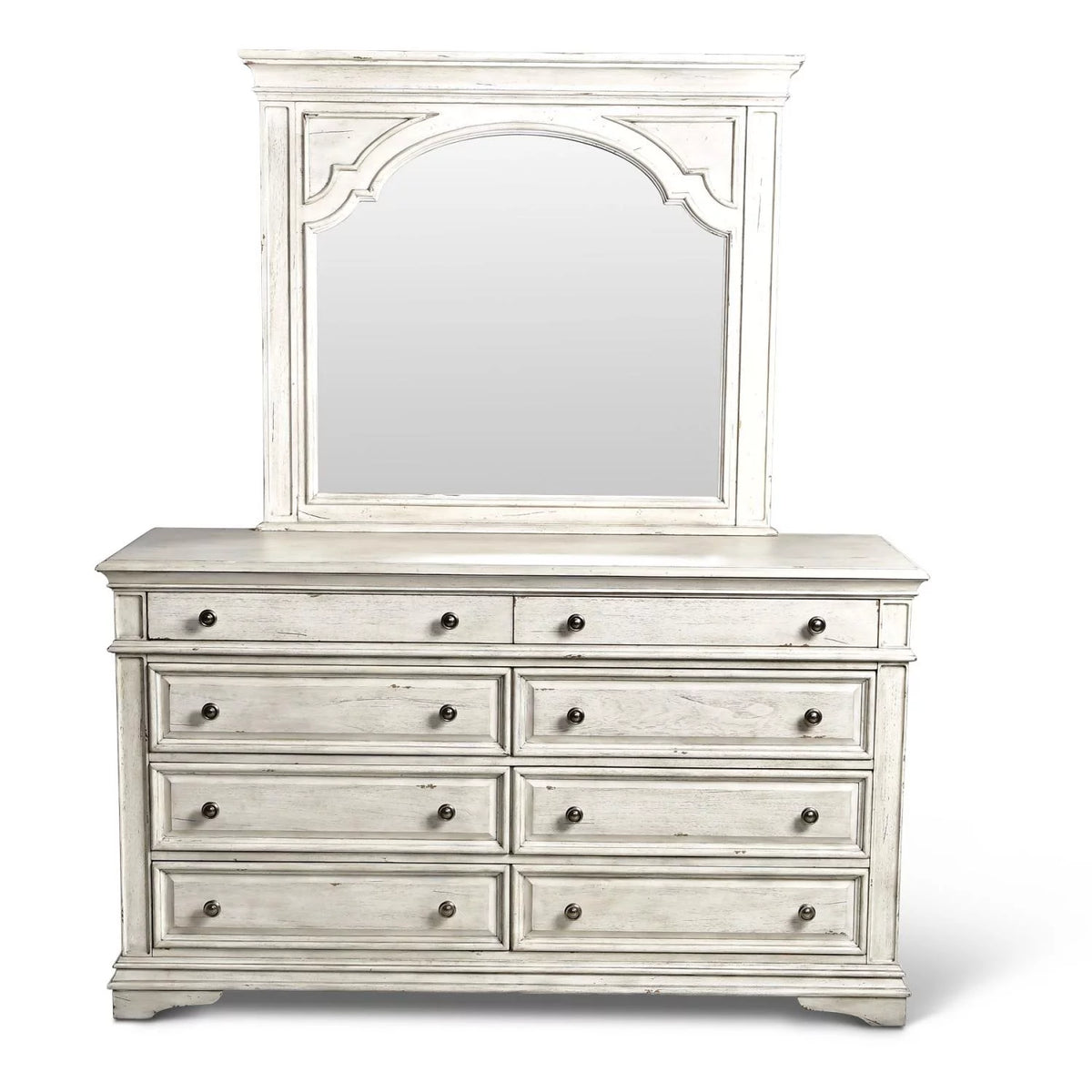 Rustic Ivory Wood 8-drawer Dresser and Mirror I32996