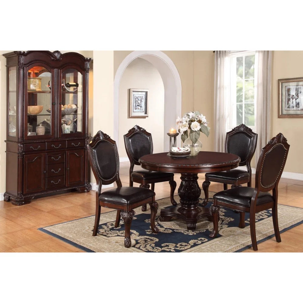 Rubber Wood Dining Chair with Faux Leather Upholstery Set of 2 X81189