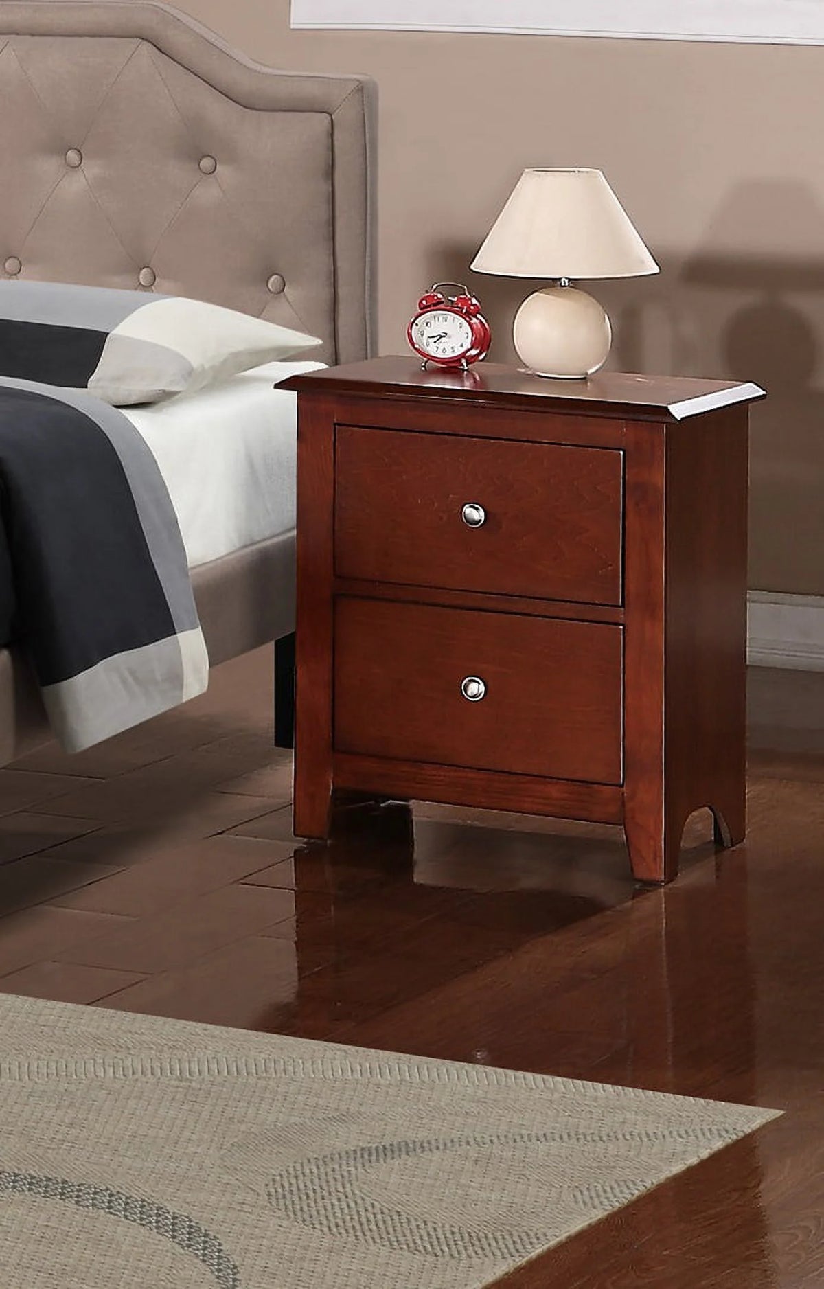Cherry Color Wooden 2 Drawers Nightstand X142