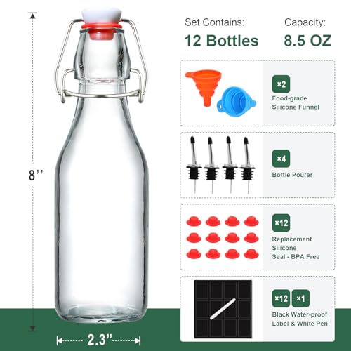 8 Pack 8.5oz Flip Top Glass Bottles L272290