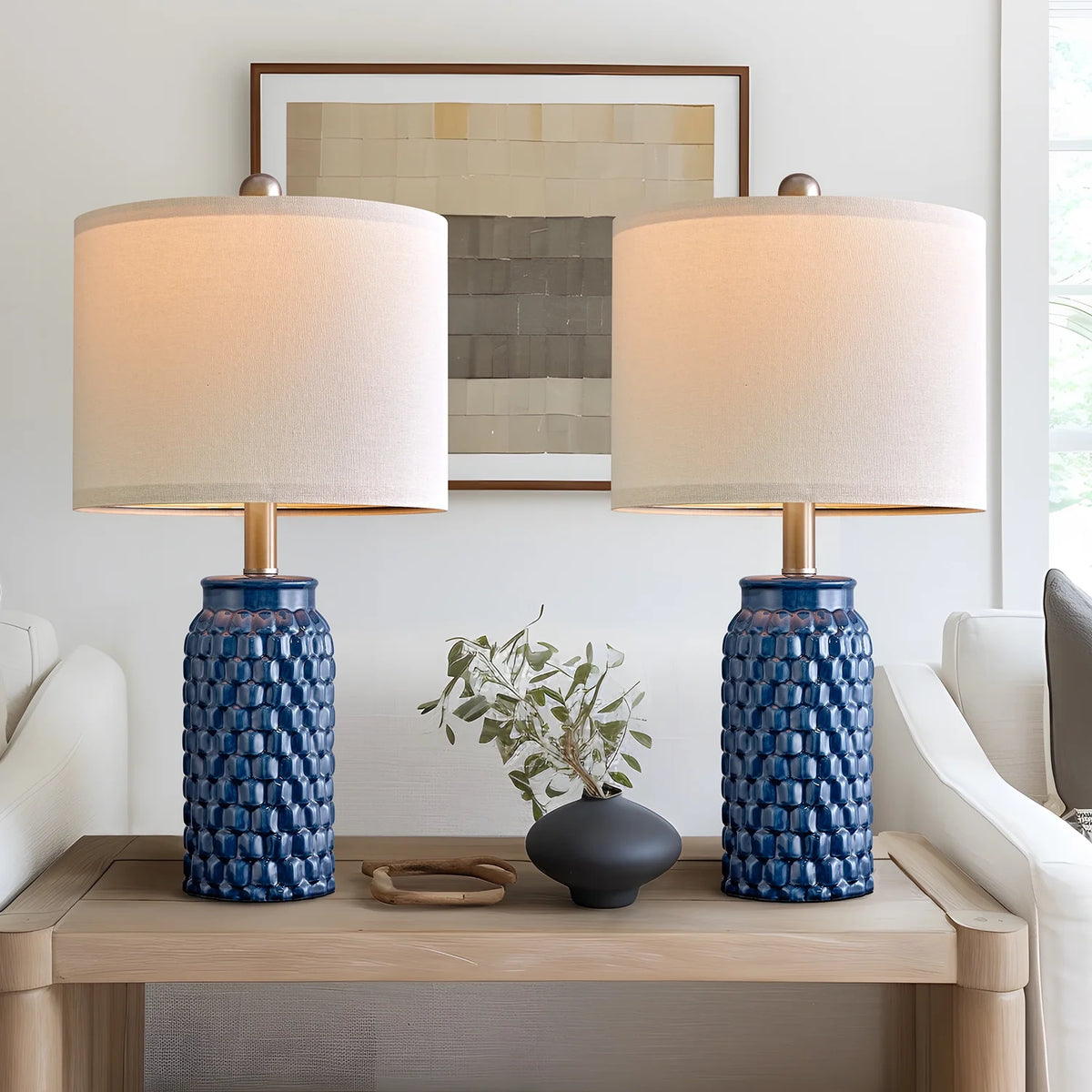 Modern Table Lamp Set of 2 Dark Blue Ceramic I5476