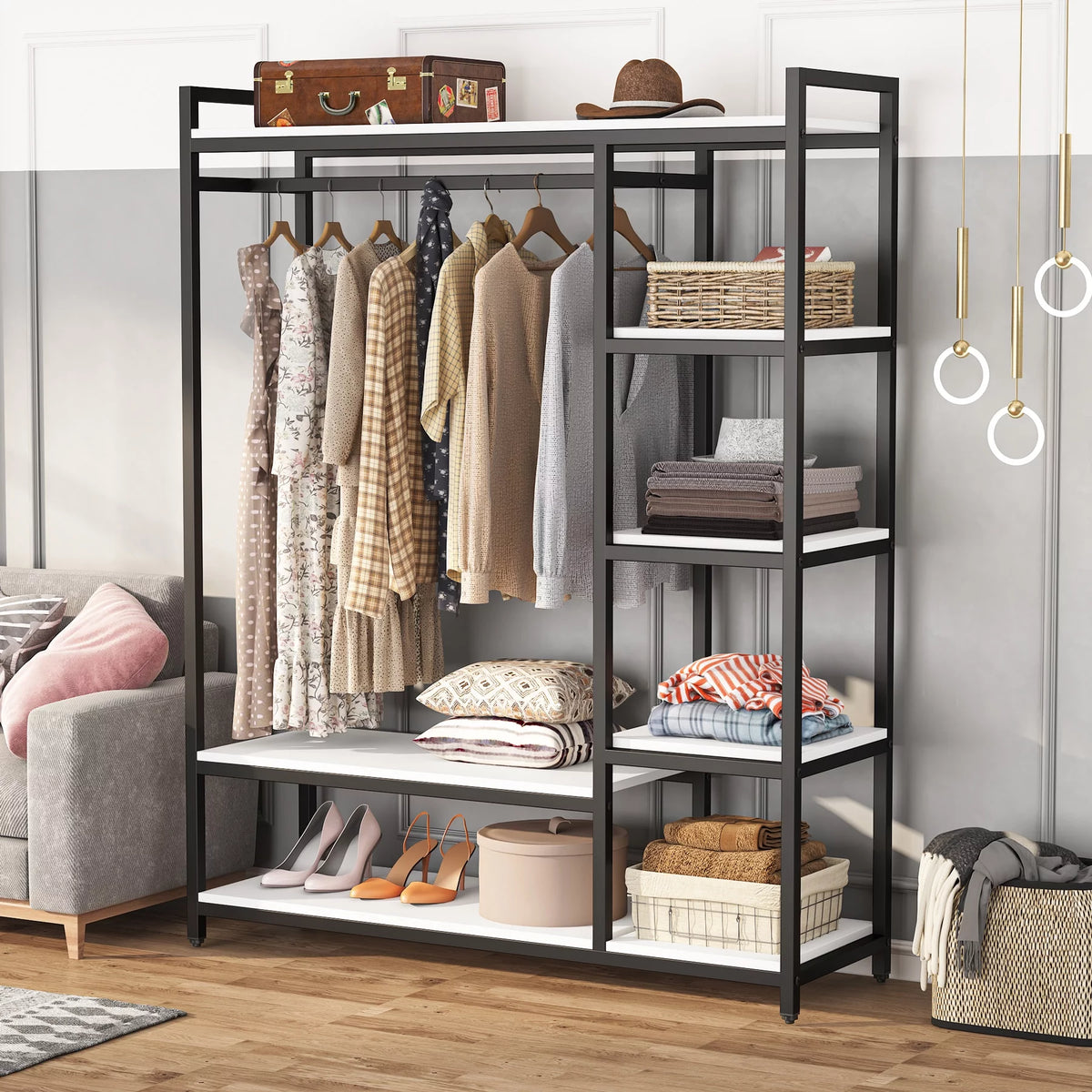 47 inches Clothing Garment Rack with Storage Shelf Q829225