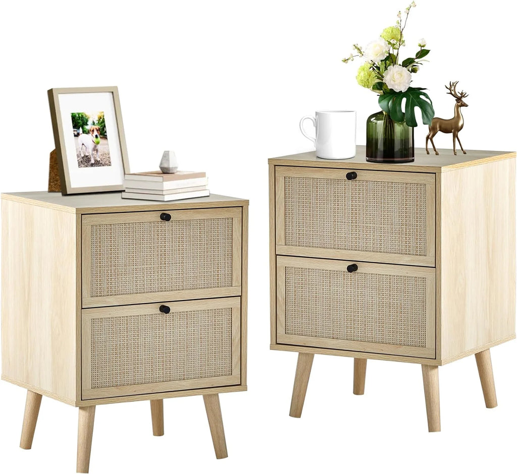 Black Nightstand Set of 2 with Storage Drawer O492449