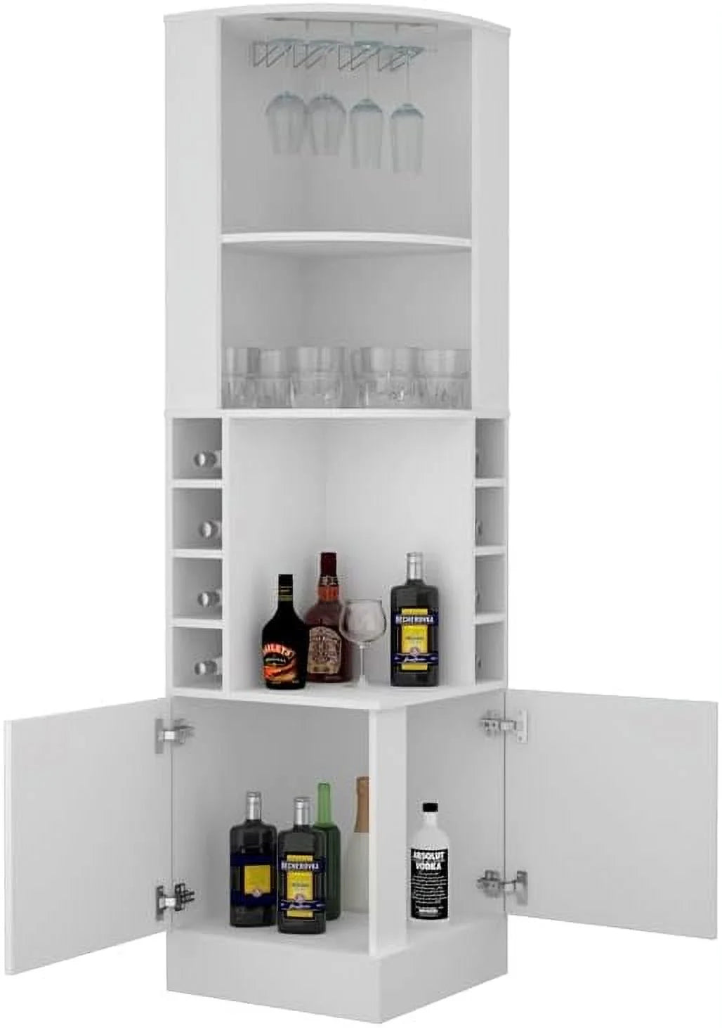 White Engineered Wood Corner Bar Cabinet H527