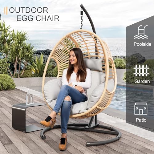 Oversized Wicker Hanging Egg Chair with Stand 400lbs Capacity S705246