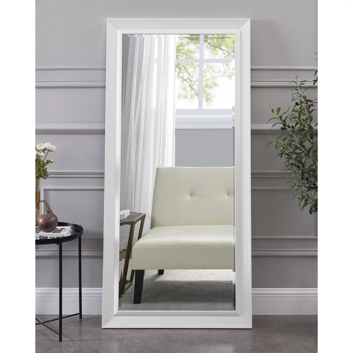 66"L x 32"W White Faux Wood Framed Full Length Mirror N20876