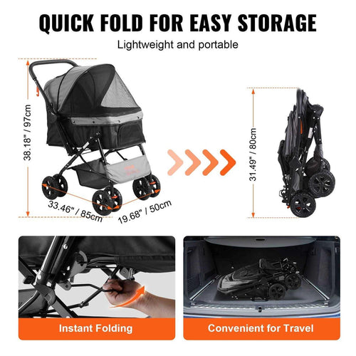 4 Wheels Pet Stroller with Brakes N2784