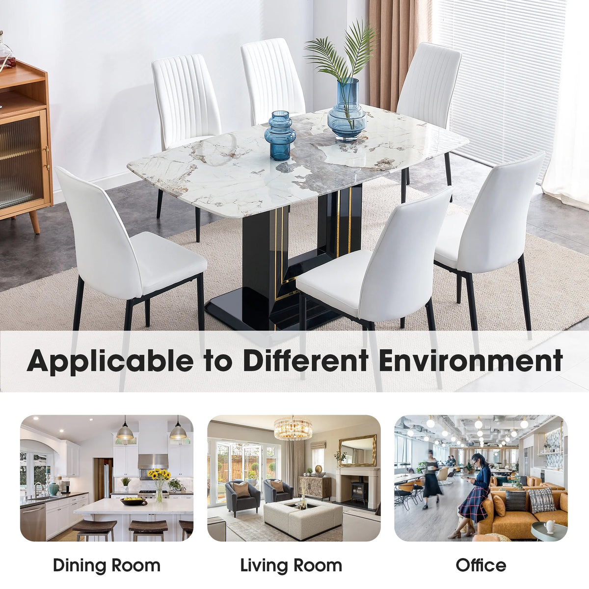 Glass Dining Table with U-Shaped MDF Base J8424