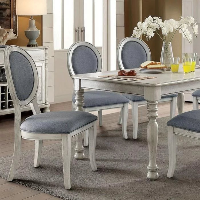 Antique White & Gray Solid Wood 8pcs Dining Room Set M28237