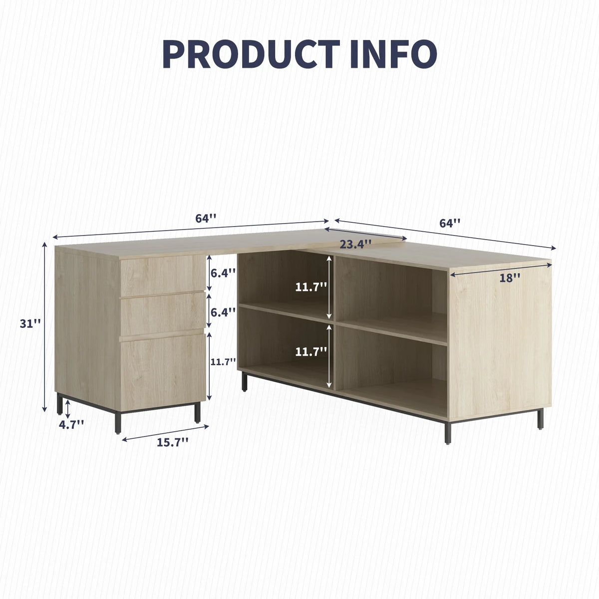 L Shape Desk with Reversible Storage Shelves R241