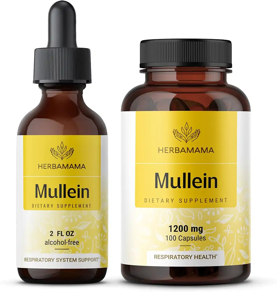 Mullein Leaf Extract Kit 2 fl oz Tincture and 1200 mg Capsules Vegan Non-GMO M776106