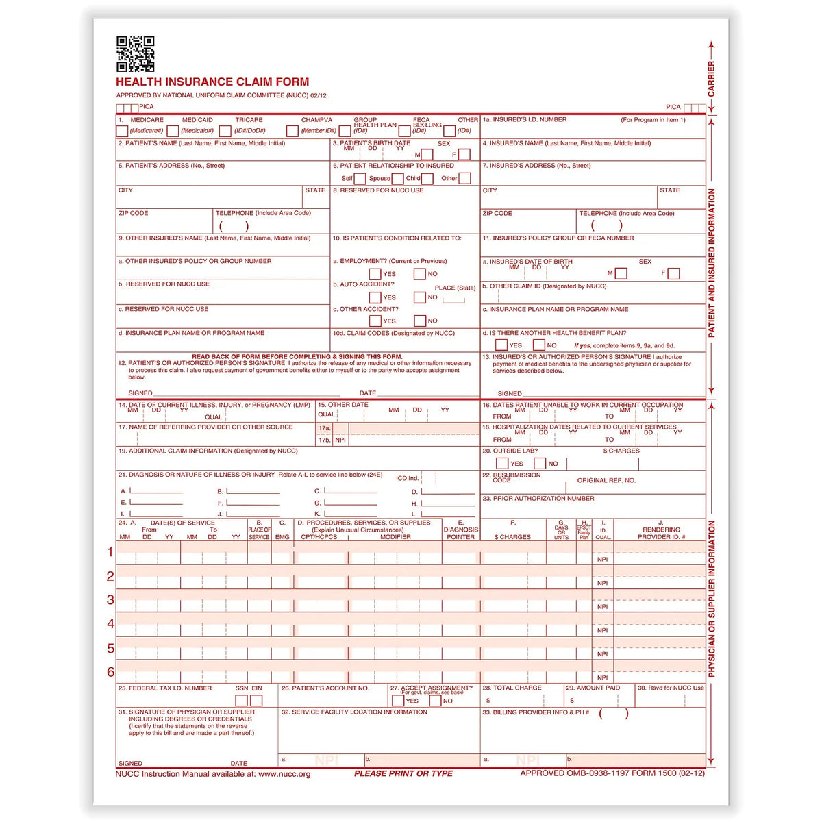 CMS-1500 Health Insurance Claim Form V371