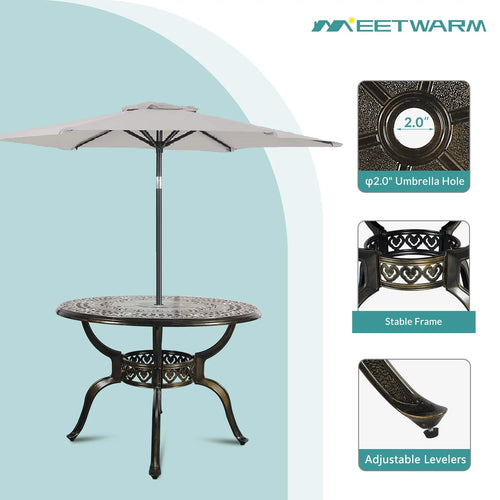 38.5" Round Cast Aluminum Patio Dining Table with Umbrella Hole U728