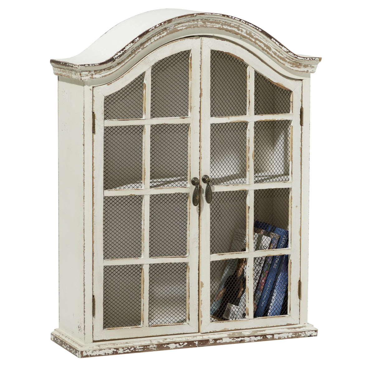 Vintage White Wood Wall Décor with Glass Doors and Shelving J982