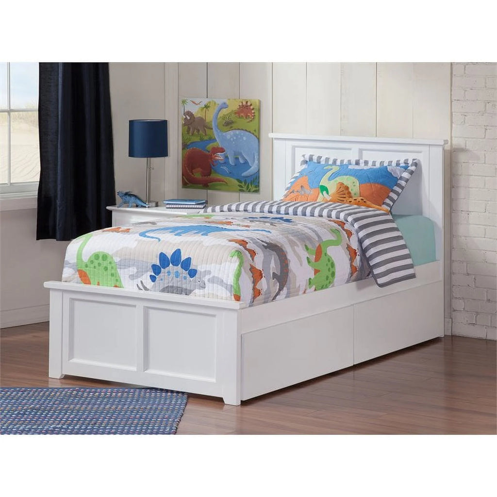 White Solid Wood Twin XL Storage Platform Bed M47605
