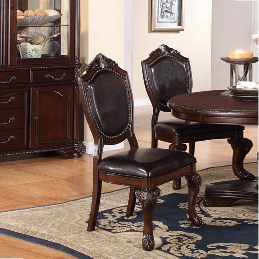 Rubber Wood Dining Chair with Faux Leather Upholstery Set of 2 X81189