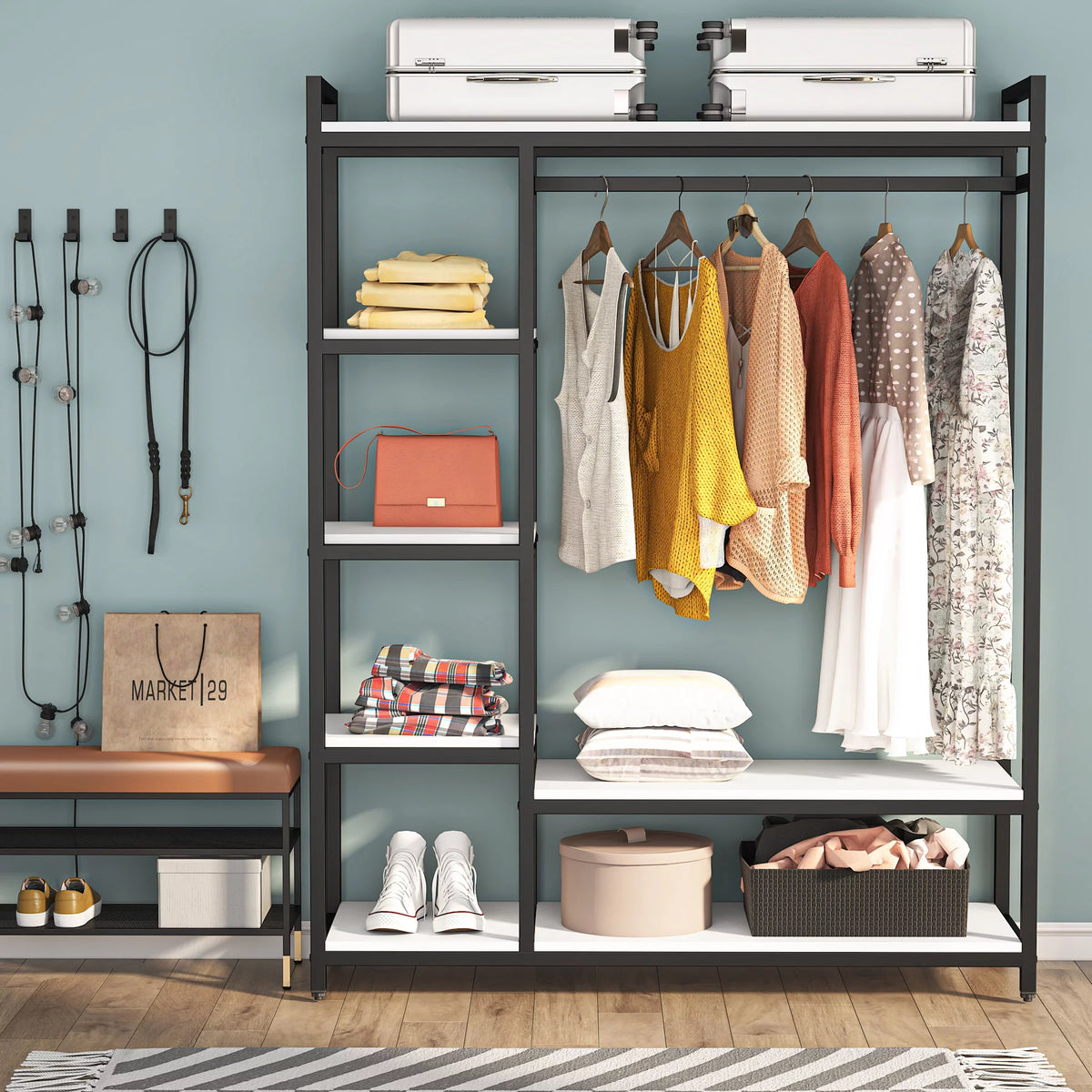 47 inches Clothing Garment Rack with Storage Shelf Q829225
